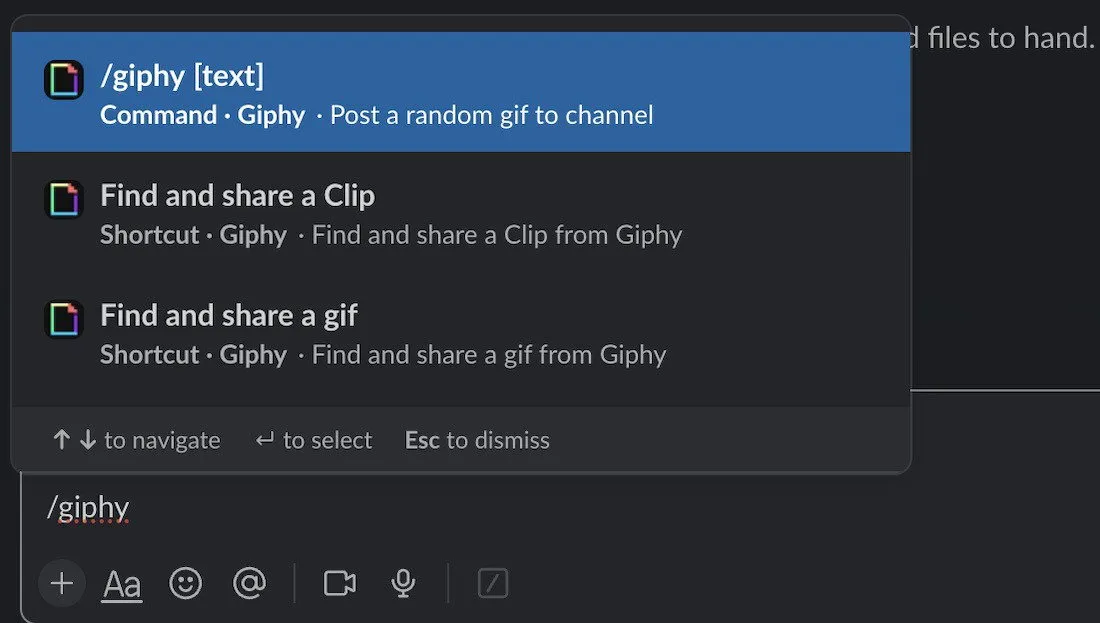 Busque Giphy en Slack después de la integración
