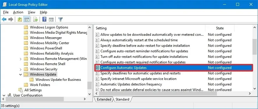 Configurar la política de actualizaciones automáticas en Windows 10