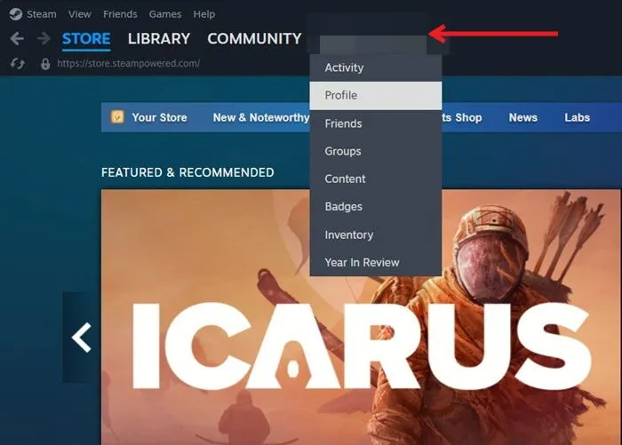 De optie Profiel selecteren in de Steam-client voor desktop.