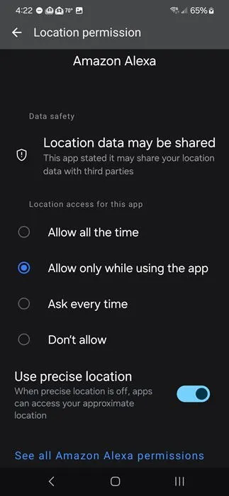 Modification du niveau d'accès à la localisation sur Android.