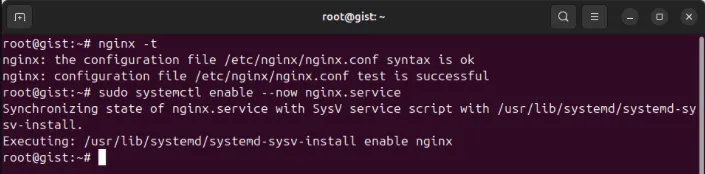 서버에서 실행되는 Nginx 역방향 프록시를 보여주는 터미널입니다.