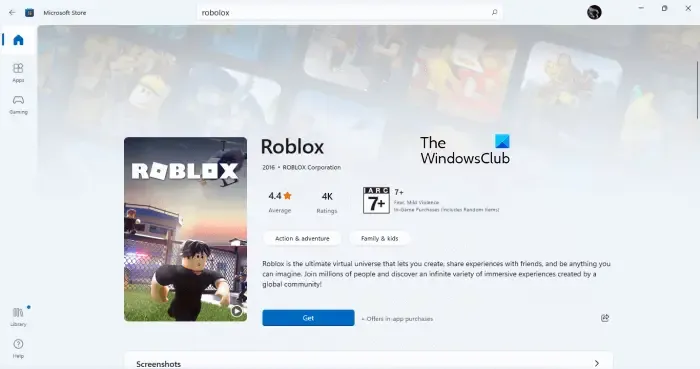 Installa Robolox da Microsoft Store