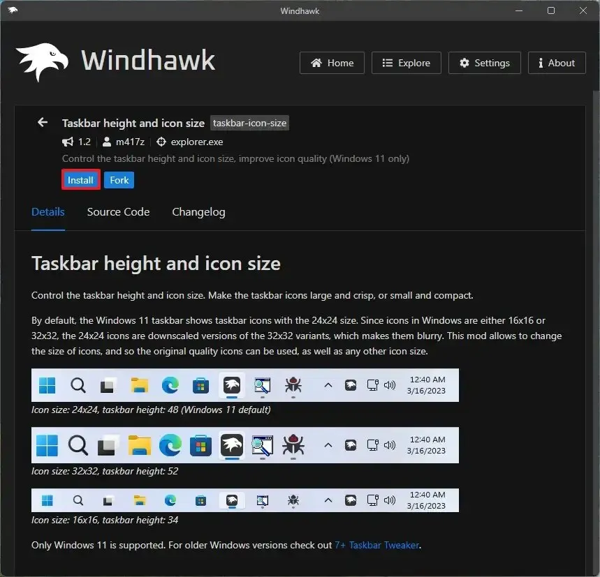 Installation der Windhawk Taskbar-Erweiterung