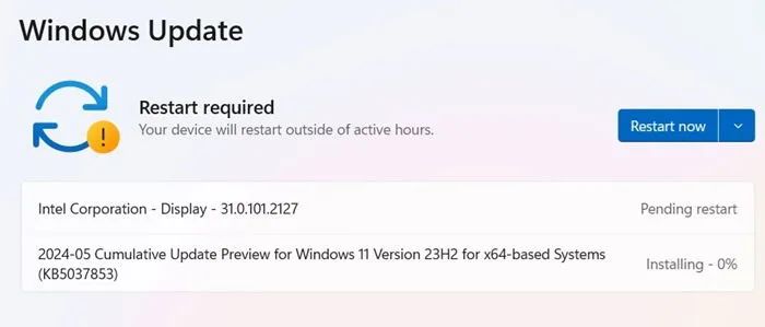 Windows 11 の KB5037853 更新プログラム、2024 年 5 月 28 日。