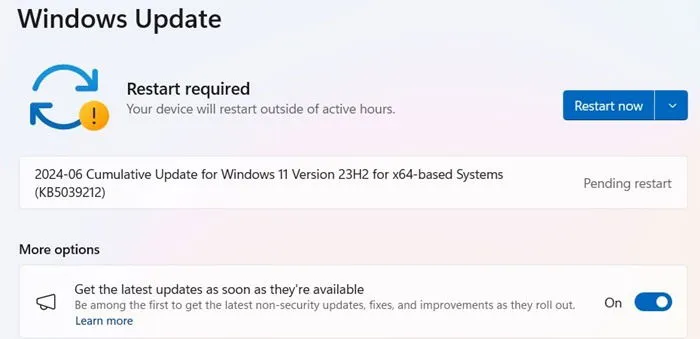 KB5039212、2024 年 6 月の Patch Tuesday アップデート。