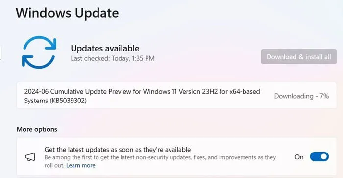 6 月 25 日の Windows 11 累積更新プログラム KB5039302。