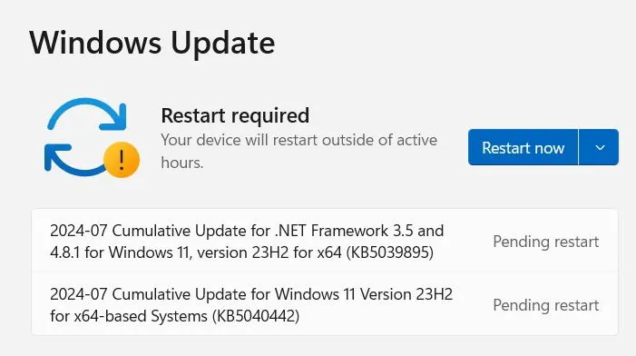 Mise à jour KB5040442 du 9 juillet 2024 sous Windows 11.