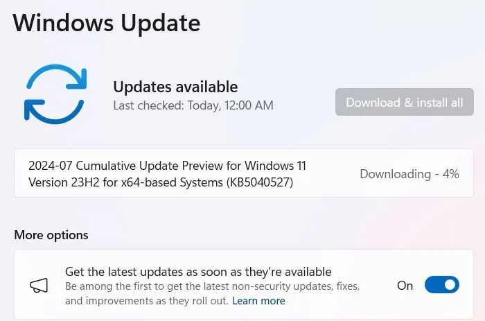 Update KB5040527 voor Windows 11, gedateerd 25 juli 2024.