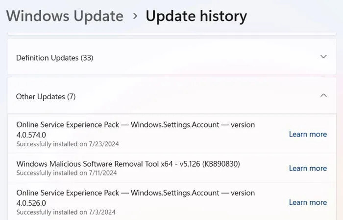 Autres mises à jour de Windows 11 pour juillet 2024.