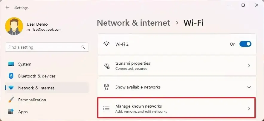 Manage known networks