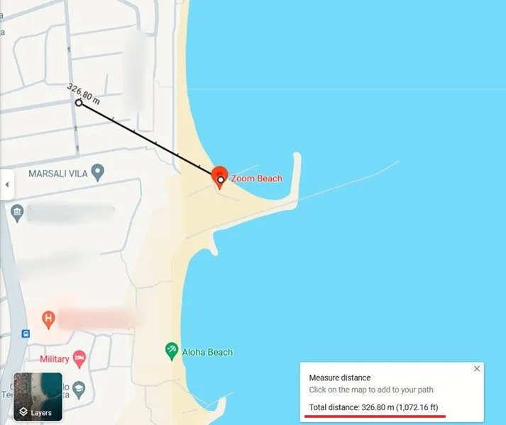 Medir la distancia al destino en Google Maps en PC.