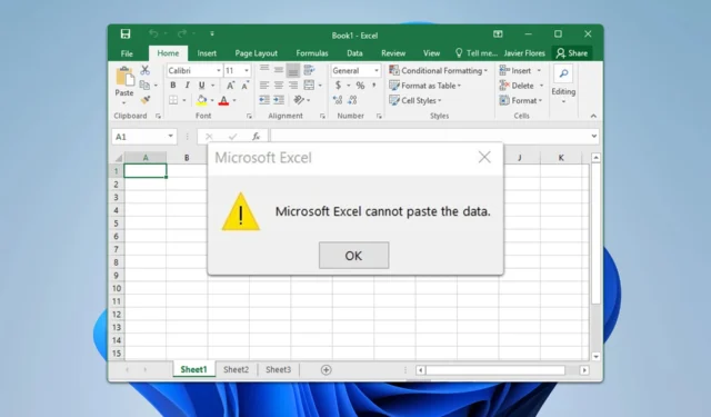 Microsoft Excel no puede pegar los datos: 3 formas de habilitarlo