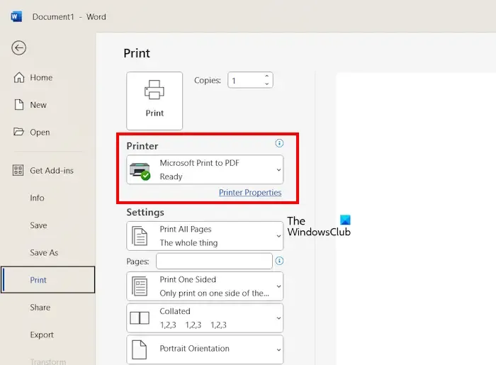 Microsoft PDF Word 파일로 인쇄