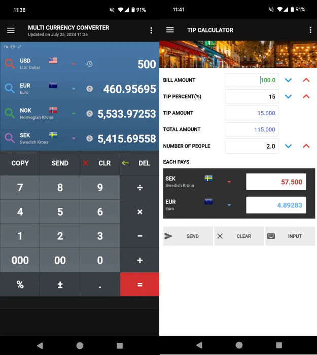 Übersicht über die Benutzeroberfläche der App „Währungsumrechner“