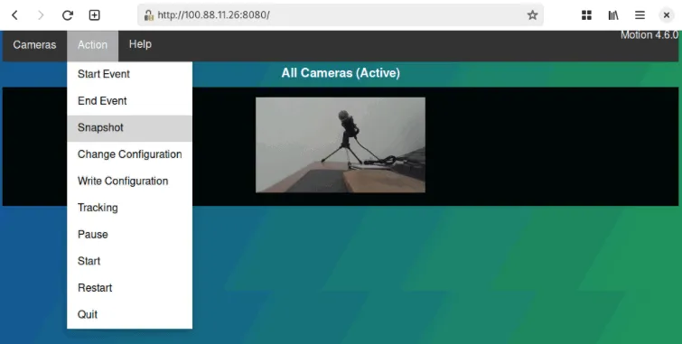 Zrzut ekranu przedstawiający różne czynności, które można wykonać z poziomu konsoli internetowej Motion.