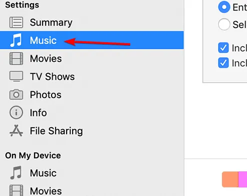 Musik ausgewählt Seitenleiste iTunes