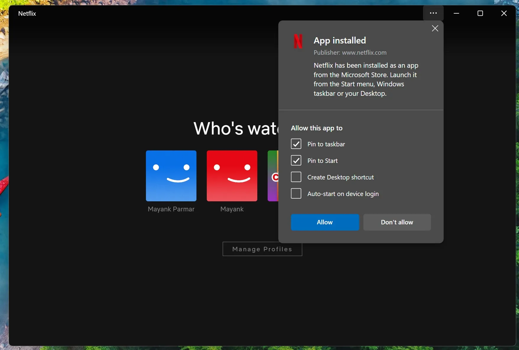 Netflix-Web-App für Windows 11