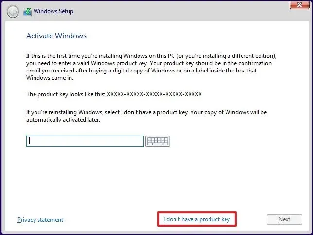 Omitir la clave de licencia en la configuración de Windows 10