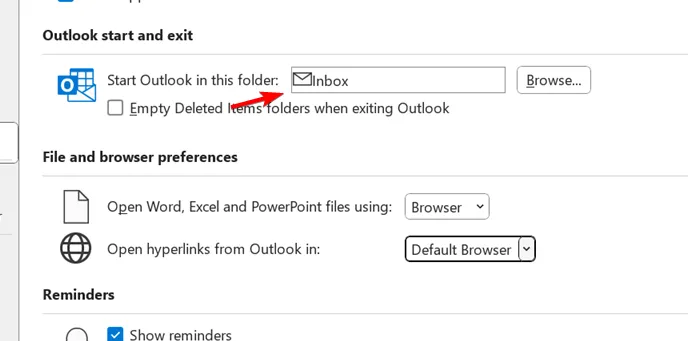 uruchom program Outlook w tym folderze