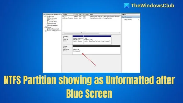 ブルースクリーン後にNTFSパーティションが未フォーマットとして表示される