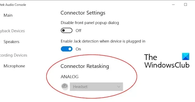 Realtek Audio Console Connector Retasking grijs weergegeven [Oplossing]