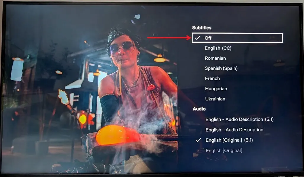 Untertitel in Netflix auf Samsung-Fernseher ausschalten.