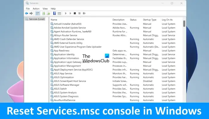 Reimposta services.msc in Windows