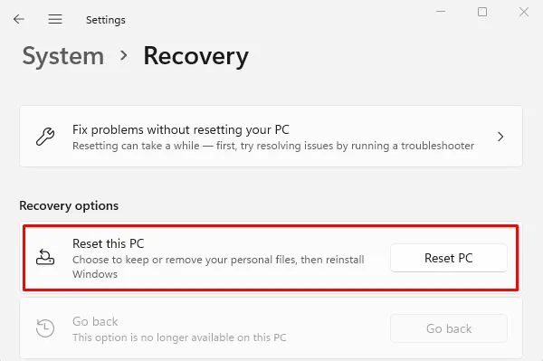 Restablecer esta PC en Windows 11: error 0x80090027