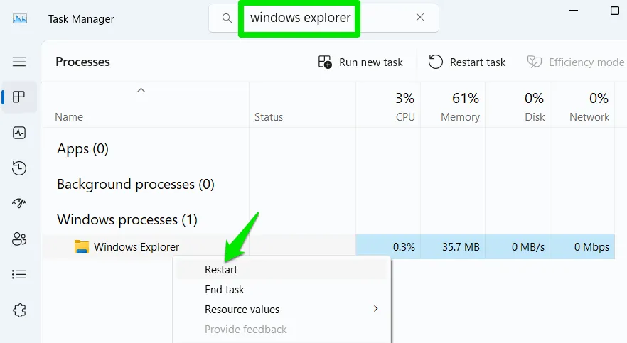 Starten Sie den Datei-Explorer über den Task-Manager neu