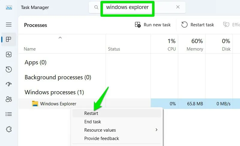 Starten Sie den Windows Explorer neu
