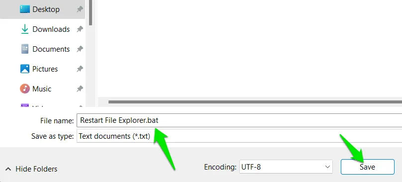 Enregistrer le fichier Bat sous Windows