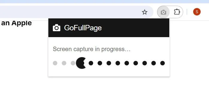 Cattura dello schermo di GoFullPage in corso nel browser Google Chrome.