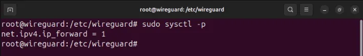 Un terminale che mostra il processo di ricaricamento del file sysctl.conf.