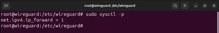 Terminal pokazujący proces ponownego ładowania pliku sysctl.conf.