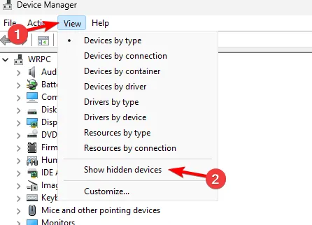 Mostrar dispositivos ocultos en el administrador de dispositivos de Windows 11