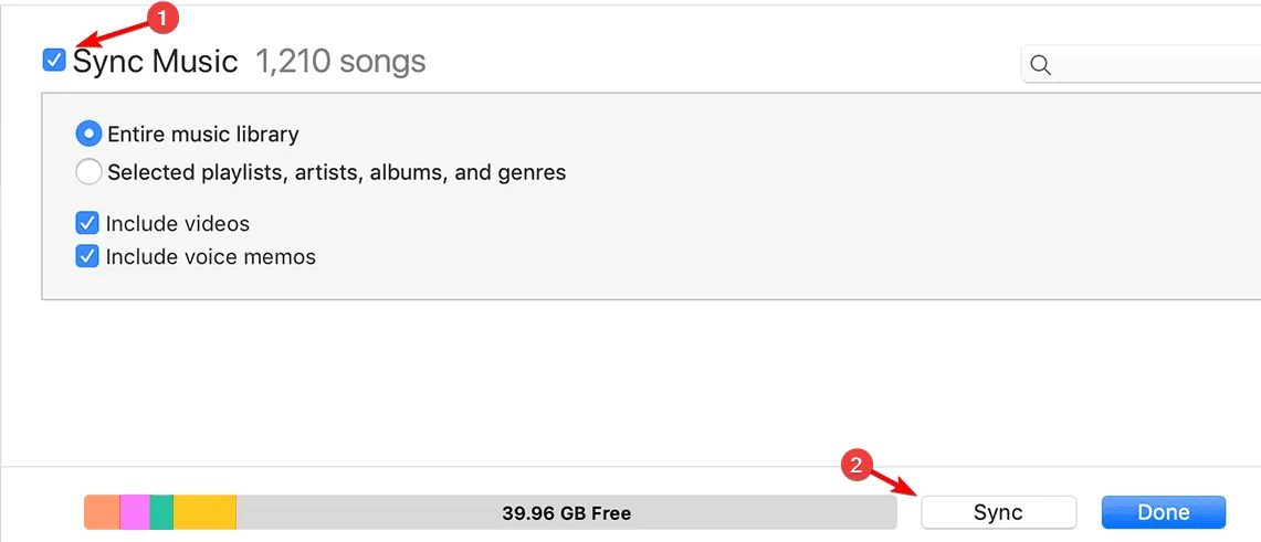 sincronizza la musica selezionata in iTunes