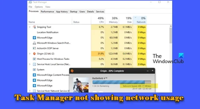 Menedżer zadań nie pokazuje użycia sieci w systemie Windows 11