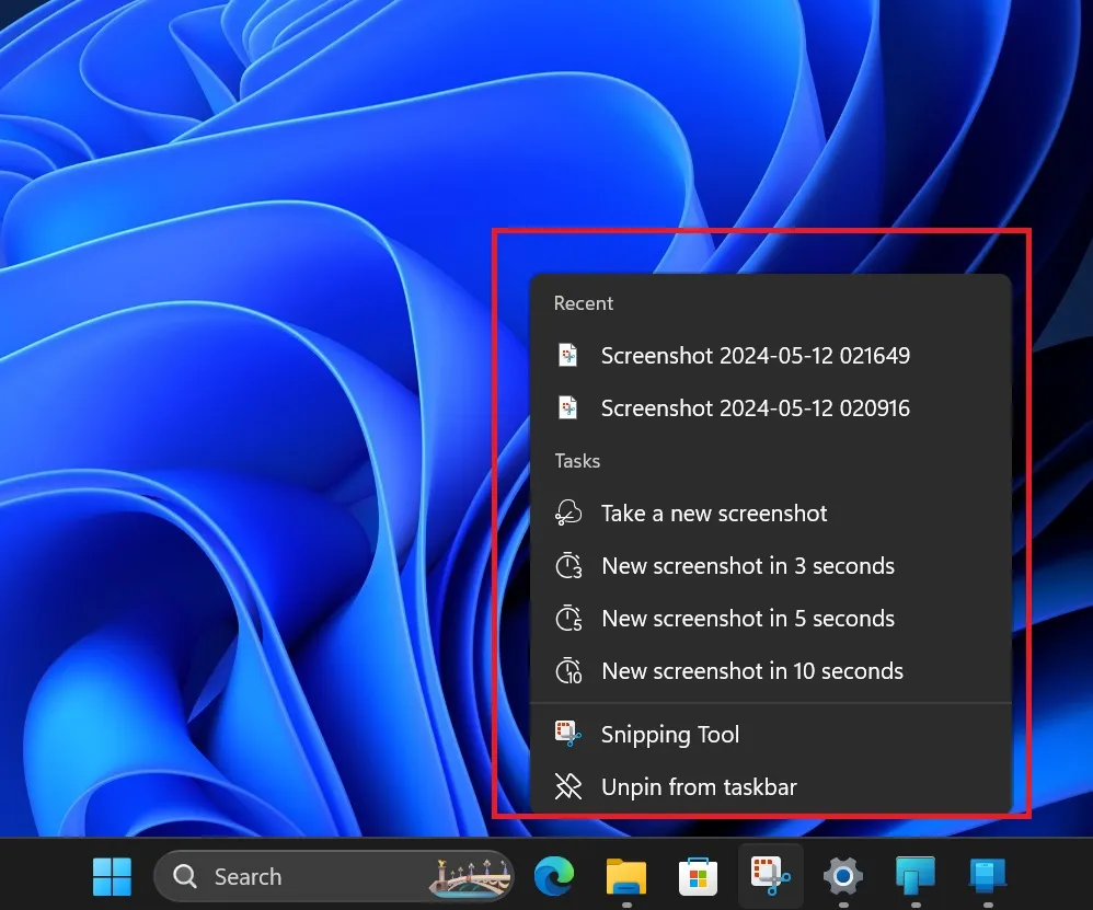 taakbalk jumplist open wanneer u de muiscursor in Windows 11 beweegt