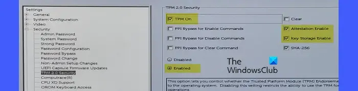 BIOS에서 TPM 활성화