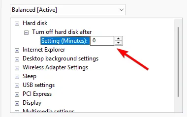turn off hard disk after setting