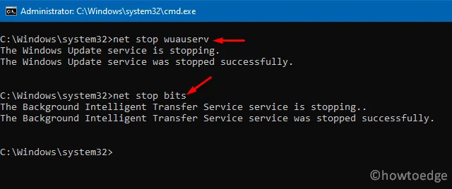 Código de error de actualización 0xc1900403: detener servicios