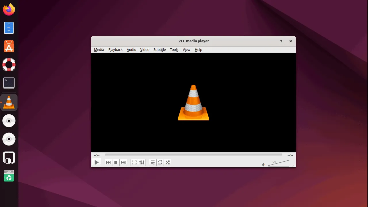 Ubuntu Linux의 VLC 미디어 플레이어 메인 인터페이스