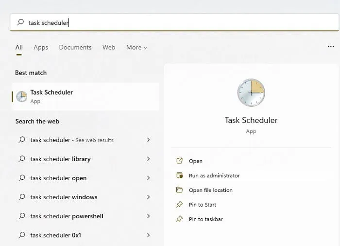 Trouver le Planificateur de tâches Windows à l’aide de la fonction de recherche dans le menu Démarrer.