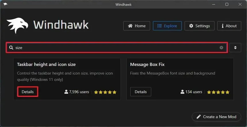 Modifica dell'altezza e delle icone della barra delle applicazioni Windhawk