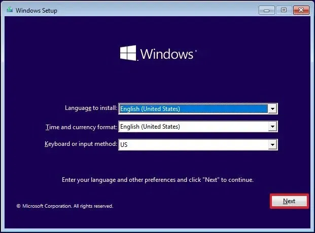 Configuration de l'installation propre de Windows 10