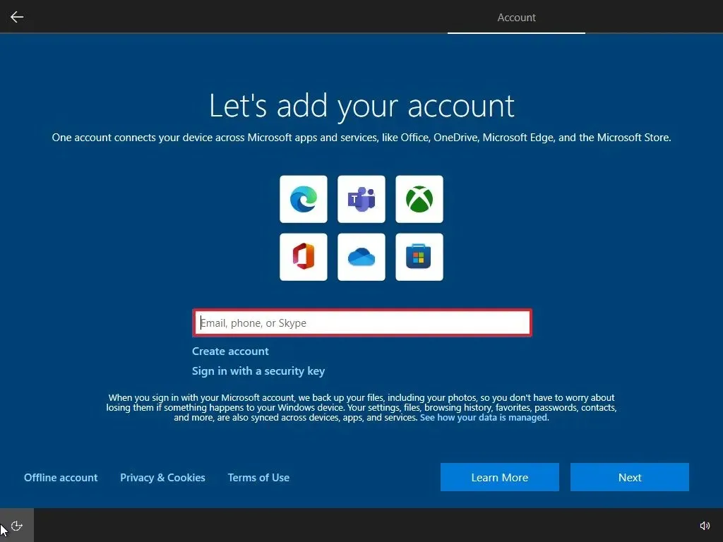 OOBE crea account Windows 10