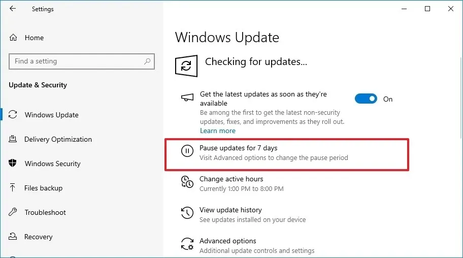 Windows 10 업데이트를 일시적으로 비활성화합니다.