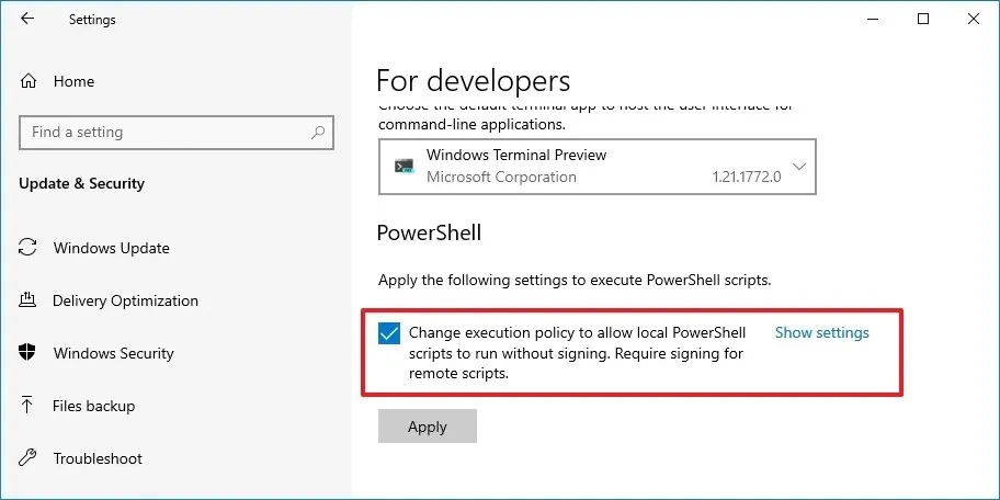 La configuración de Windows 10 cambia la ejecución de PowerShell