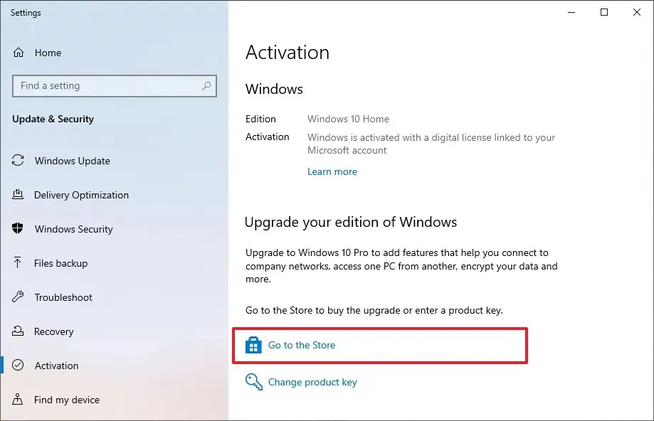 Windows 10 Go to the Store option