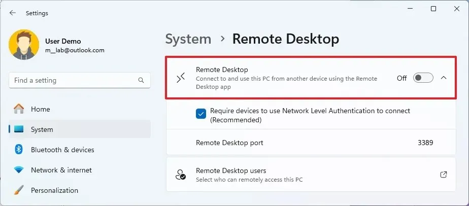Desktop remoto disabilitato